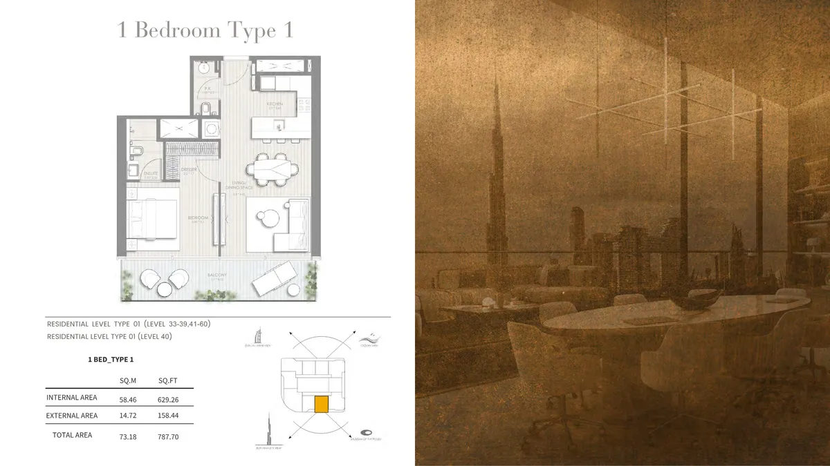 Floor plans: 1 bedroom