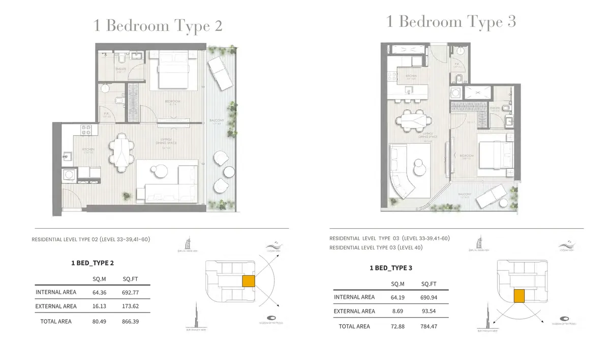 Floor plans: 1 bedroom