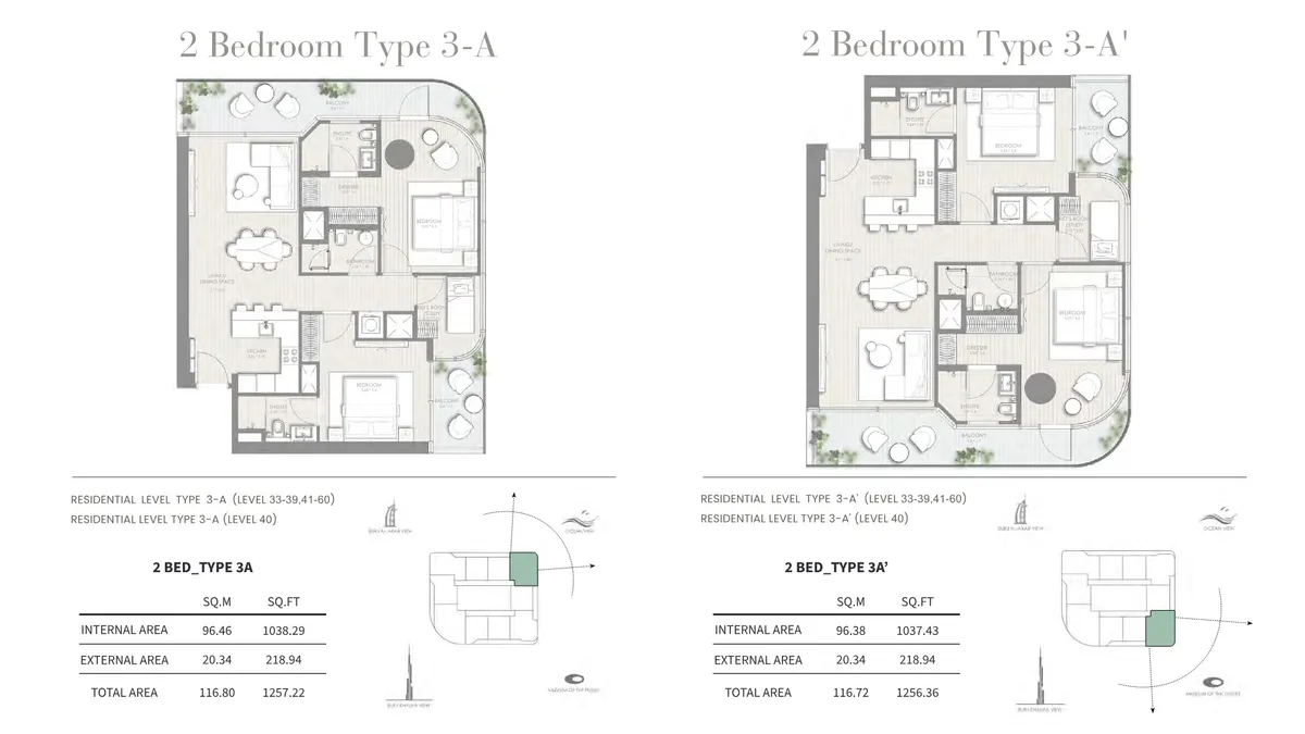 Floor plans: 2 bedrooms, with a kid's room or study